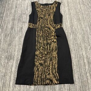 Adrianna Papell Black and Gold Midi Dress